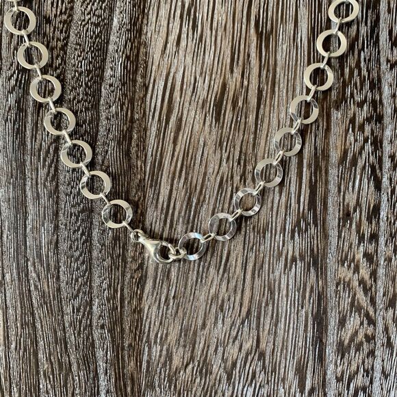 Vintage 925 Sterling Silver Long Necklace Hammered Circle Links 0.7 Grams 22” - Picture 14 of 16